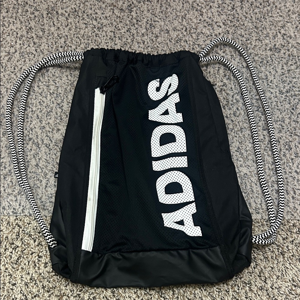 Adidas Black and White Drawstring Backpack